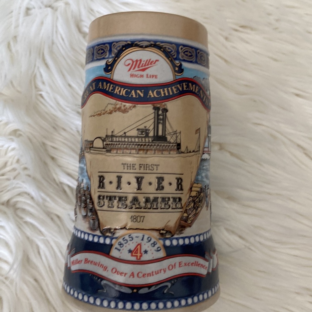 MILLER HIGH LIFE STEIN THE FIRST RIVER STEAMER 1807 #4 IN SERIES EXCELLENT COND! - Picture 6 of 7